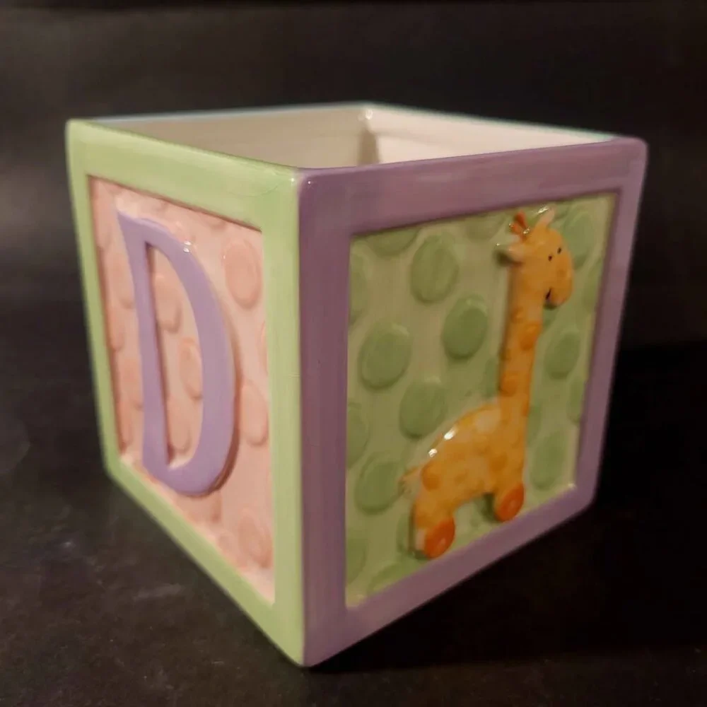 Vintage Burton+Burton Ceramic Baby Alphabet Block Planter Or Vase